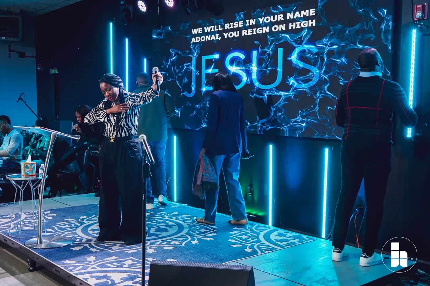 The worship team leading a Sunday service at Jubilee Place