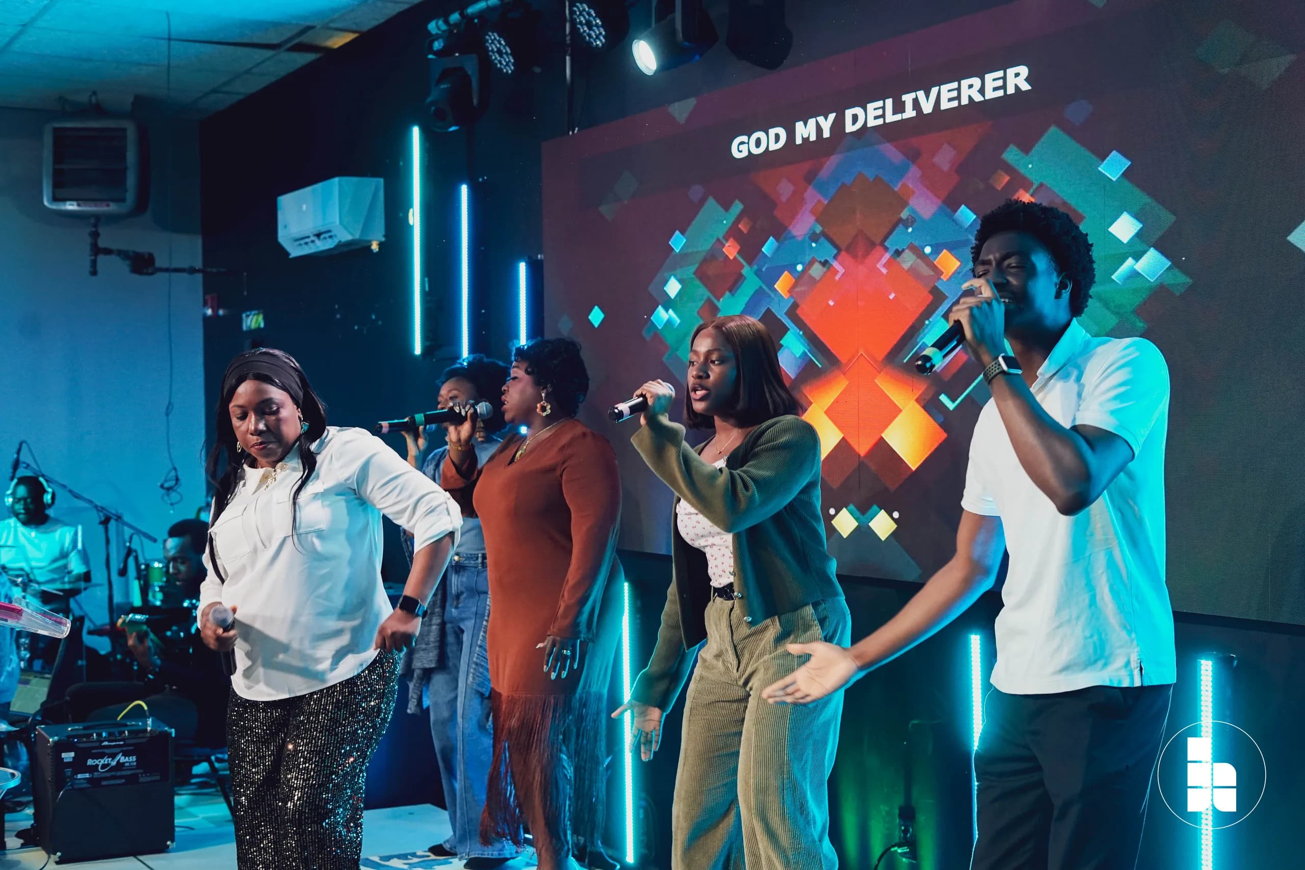 The worship team leading a Sunday service at Jubilee Place